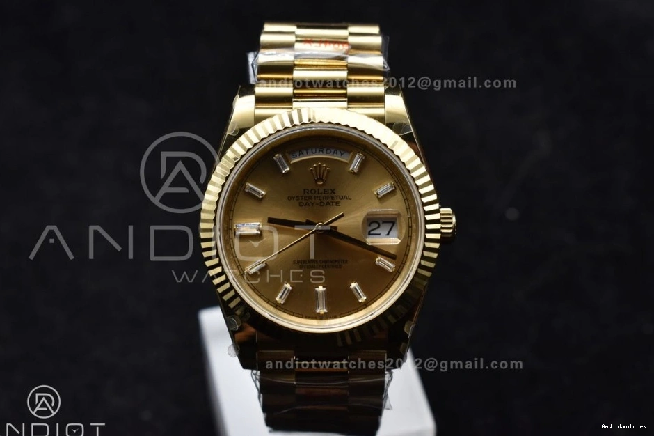 GMF 904L Diamond A3255 Gain YG 723 DayDate President On Weight GoAnywhere Markers Gold Dial Steel 40 V Bracelet 1021